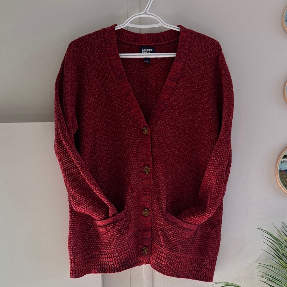 Lands' End Women's Red/Burgundy Cardigan